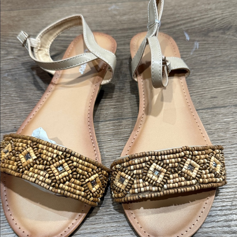 Forever Beige and Brown Beaded Sandals